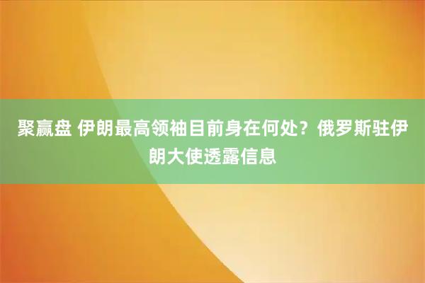 聚赢盘 伊朗最高领袖目前身在何处？俄罗斯驻伊朗大使透露信息